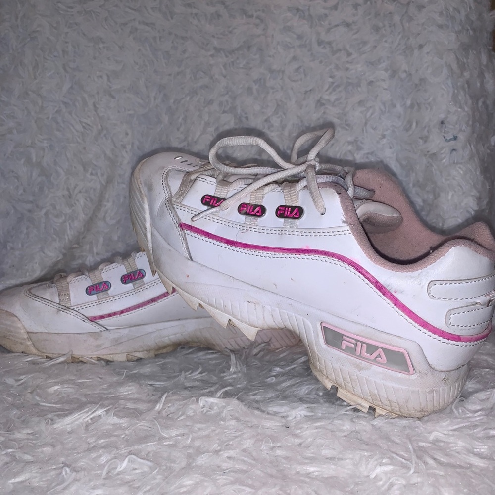 Pink and White Chunky Fila Sneakers